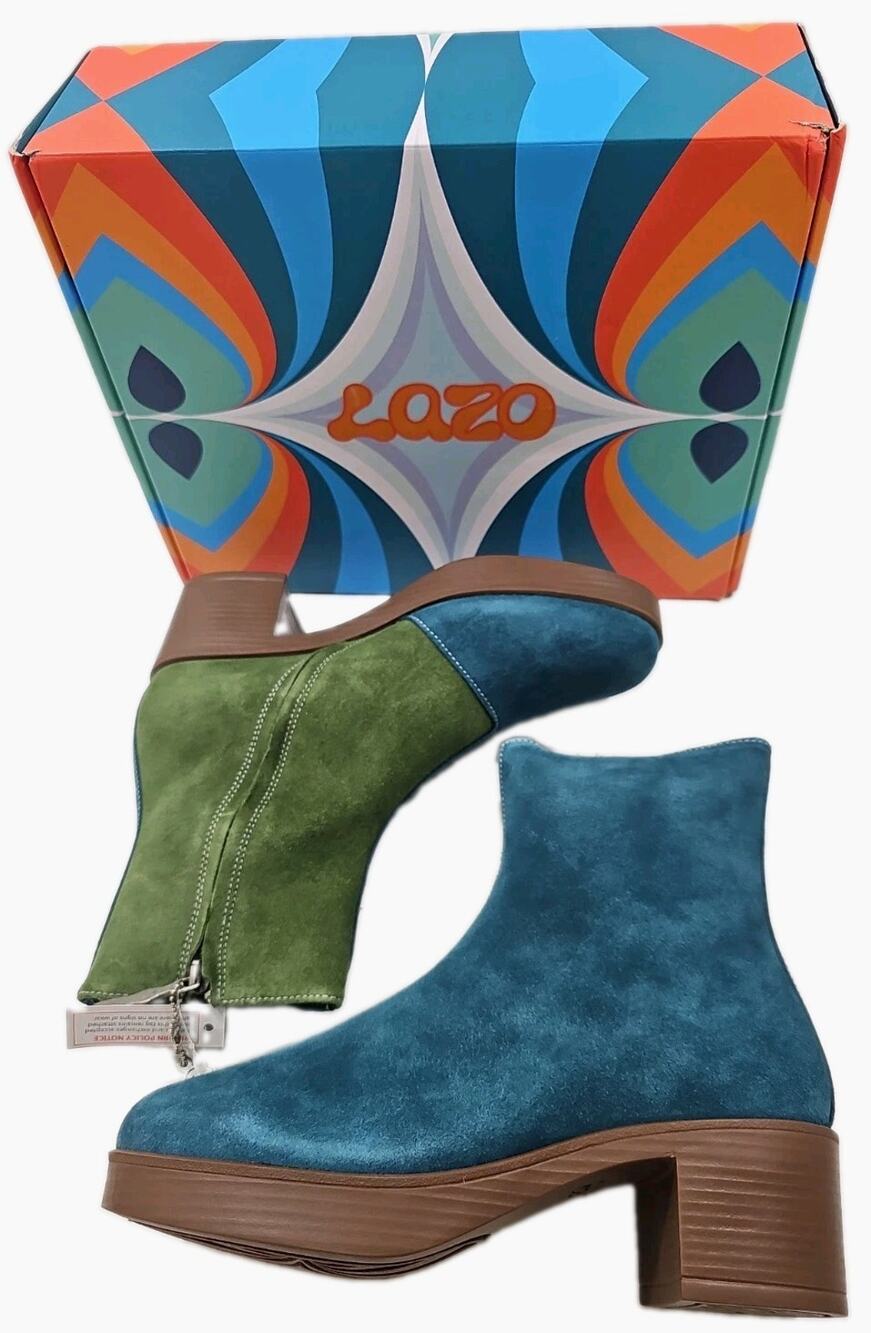 Lazo~Woman Size 7.5~ Siren Two-Tone Labradorite Blue/Green Suede Ankle Boots NWB